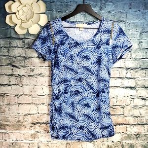 MICHAEL Michael Kors | Edgy Tie Dye Print Blue and White Short Sleeve T-Shirt